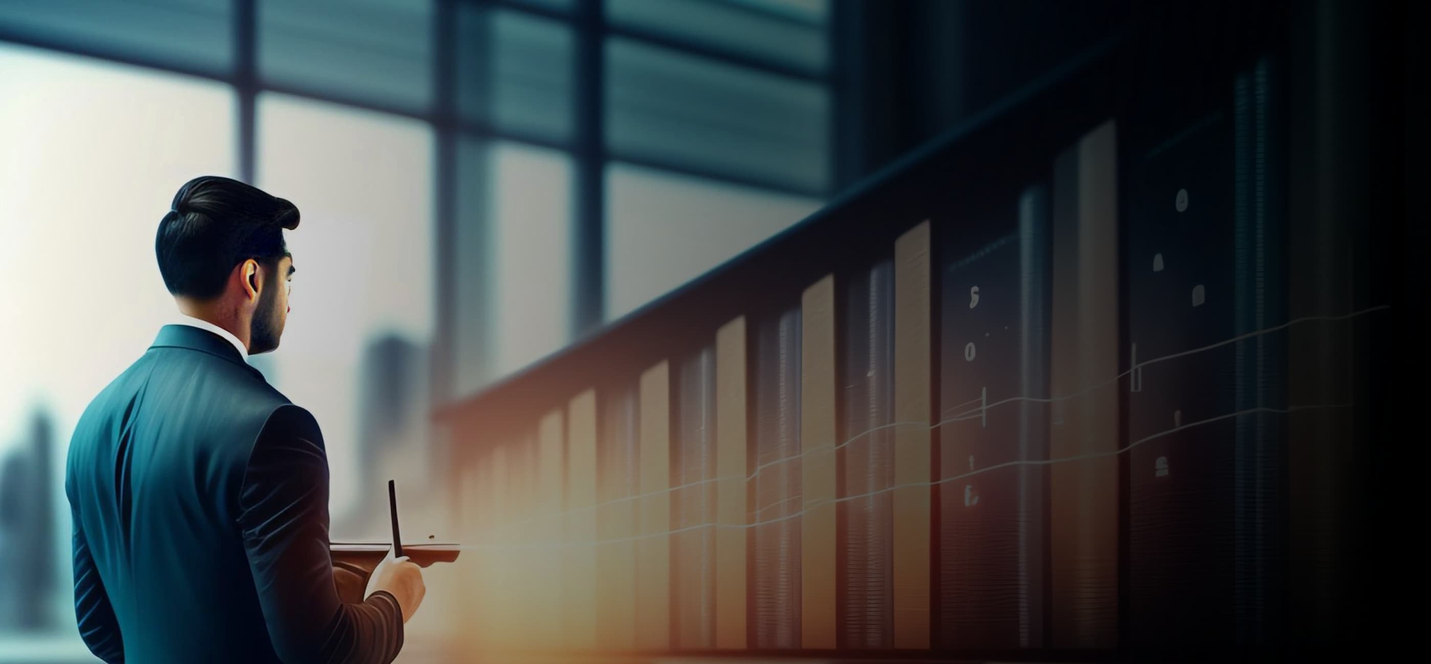 Business leader with a tablet reviewing growth analytics